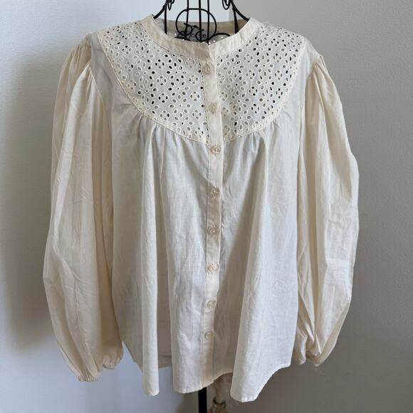 Joe's Jeans Embroidered Eyelet Long Sleeve Cotton Button Up Blouse NEW - Picture 3 of 14